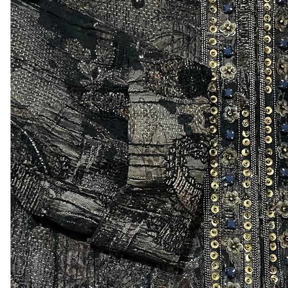 Chico's Womens Size Medium Dressy Brown Black Shimmer Sequin Bead Blazer Jacket - Picture 14 of 15